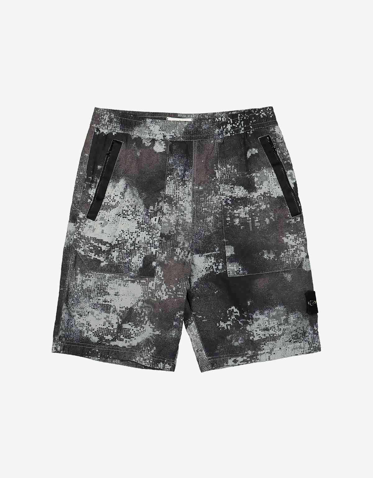Stone Island Grey Camo Mesh Bermuda Comfort Shorts