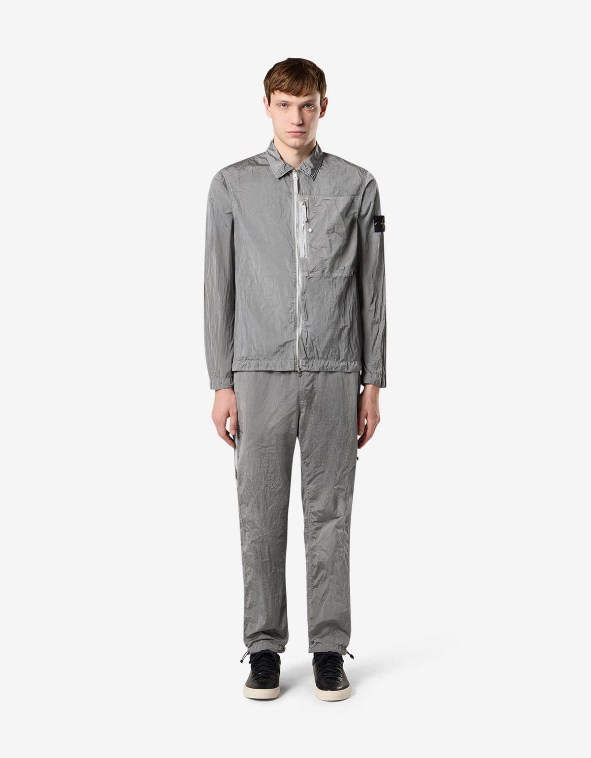 Stone Island Grey Compass Logo Nylon Metal Overshirt