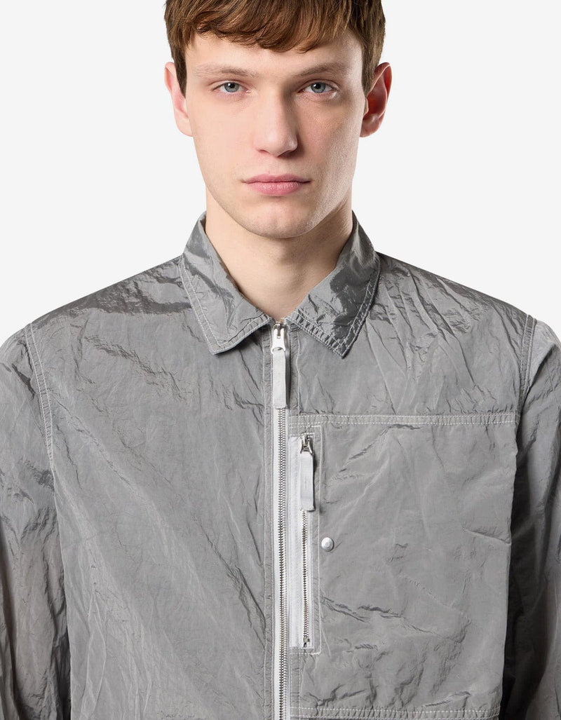 Stone Island Grey Compass Logo Nylon Metal Overshirt