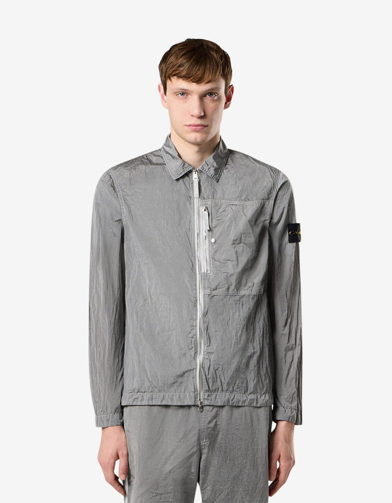 Stone Island Grey Compass Logo Nylon Metal Overshirt