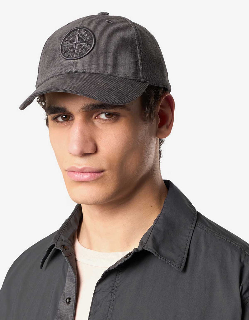Stone Island Grey Corduroy Logo Cap