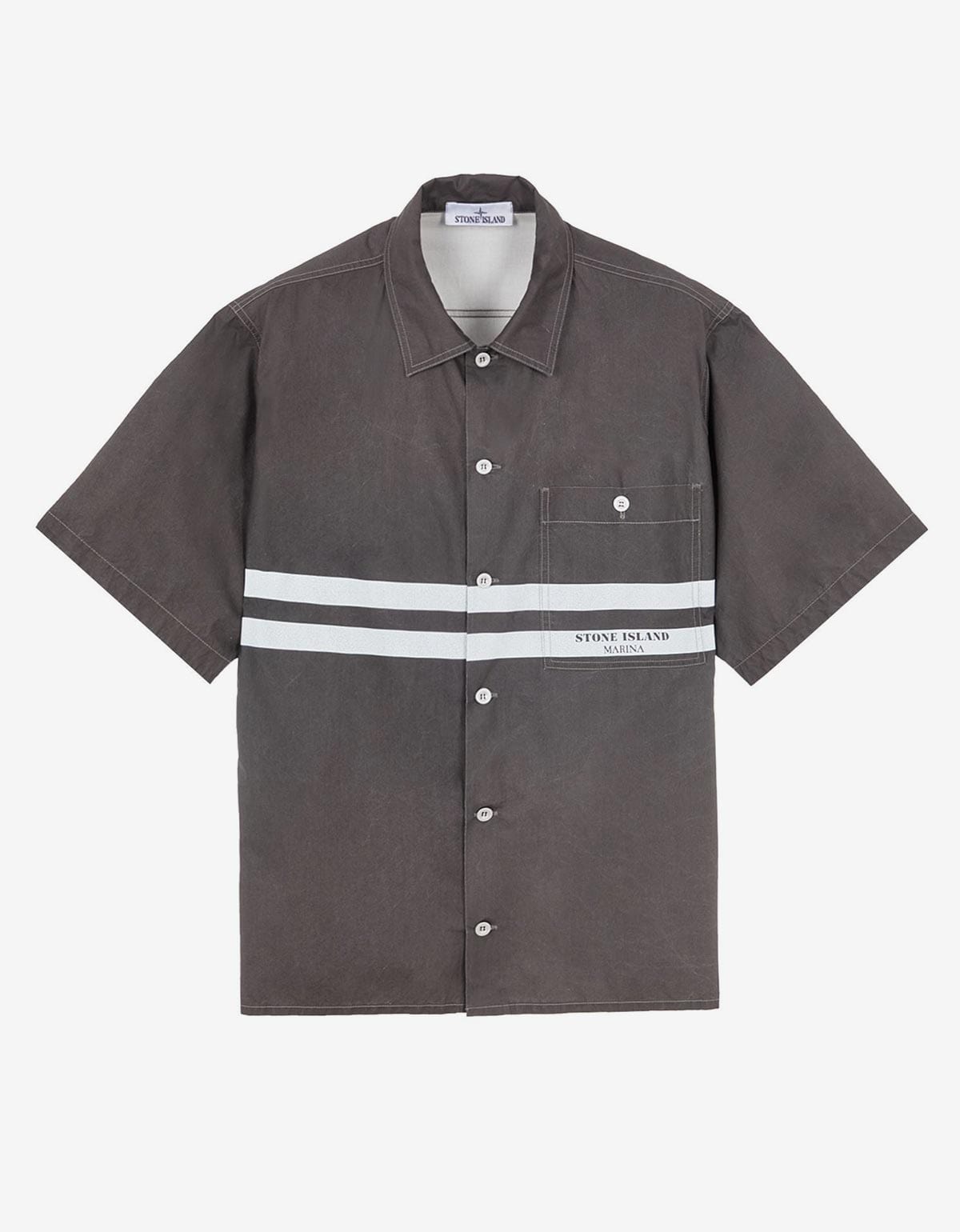 Stone Island Grey Pleated Short Sleeve Overshirt