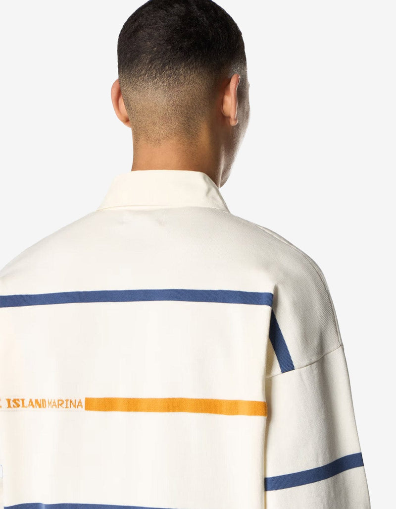 Stone Island Marina Ivory White Stripe LS Polo Shirt