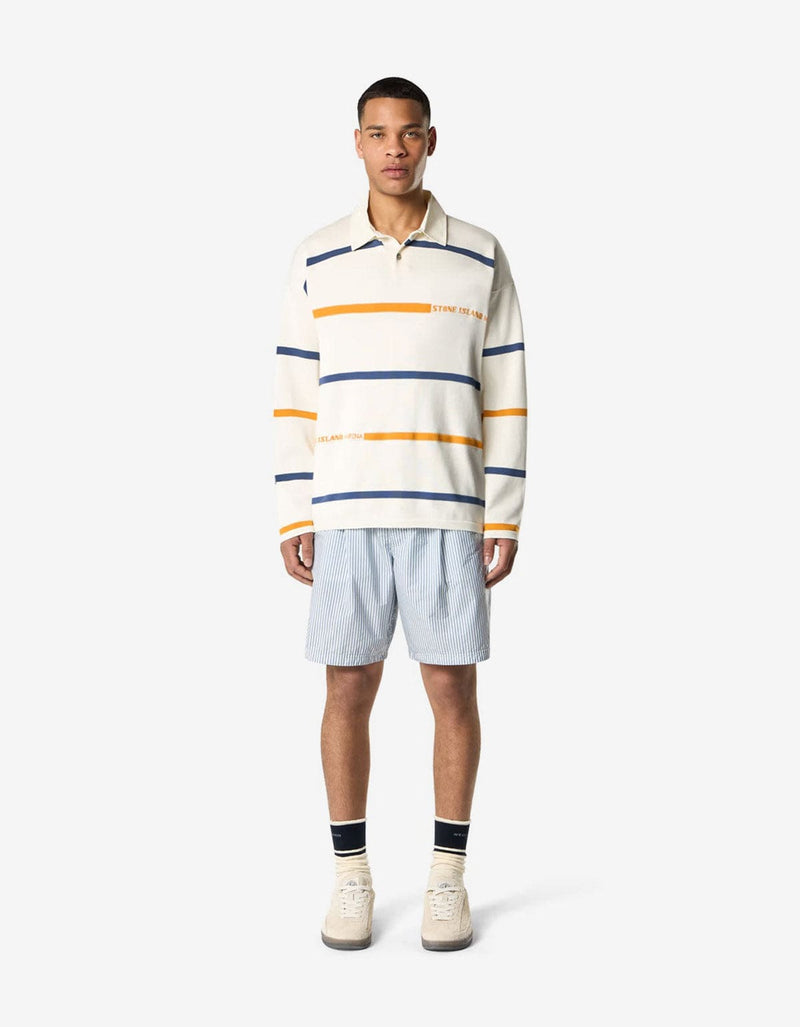 Stone Island Marina Ivory White Stripe LS Polo Shirt