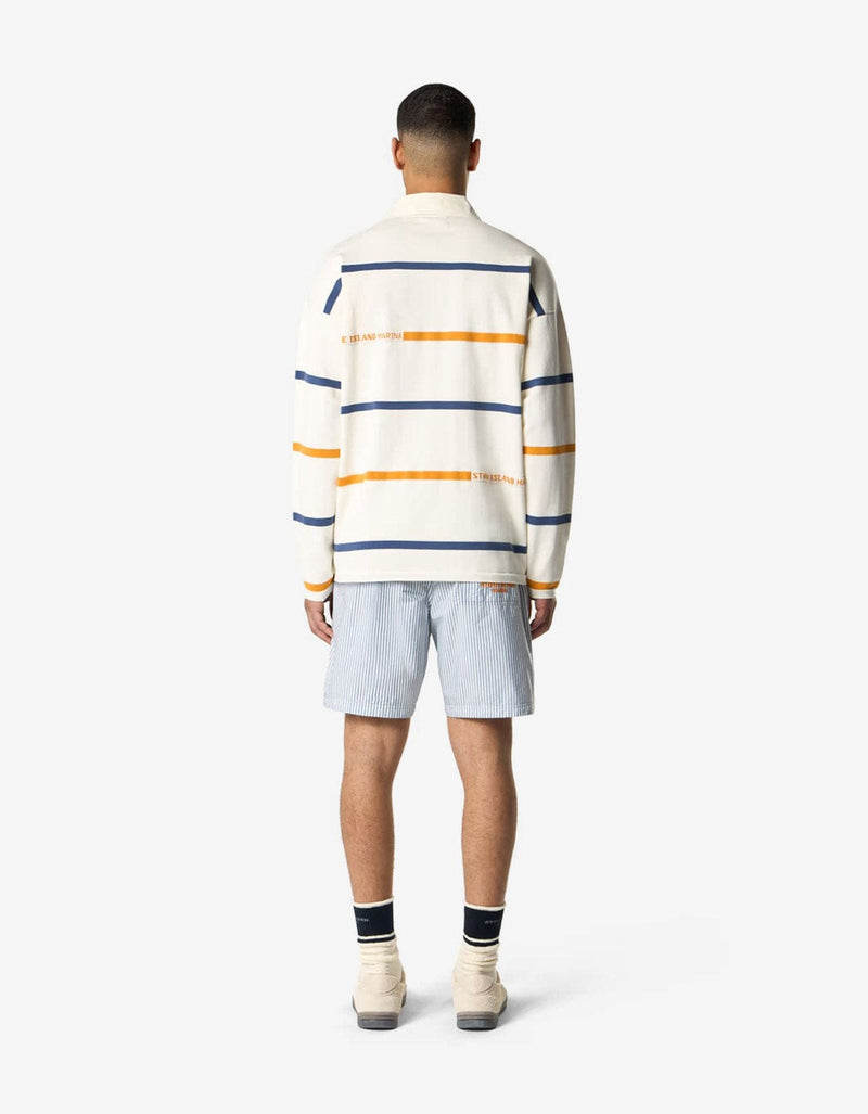Stone Island Marina Ivory White Stripe LS Polo Shirt