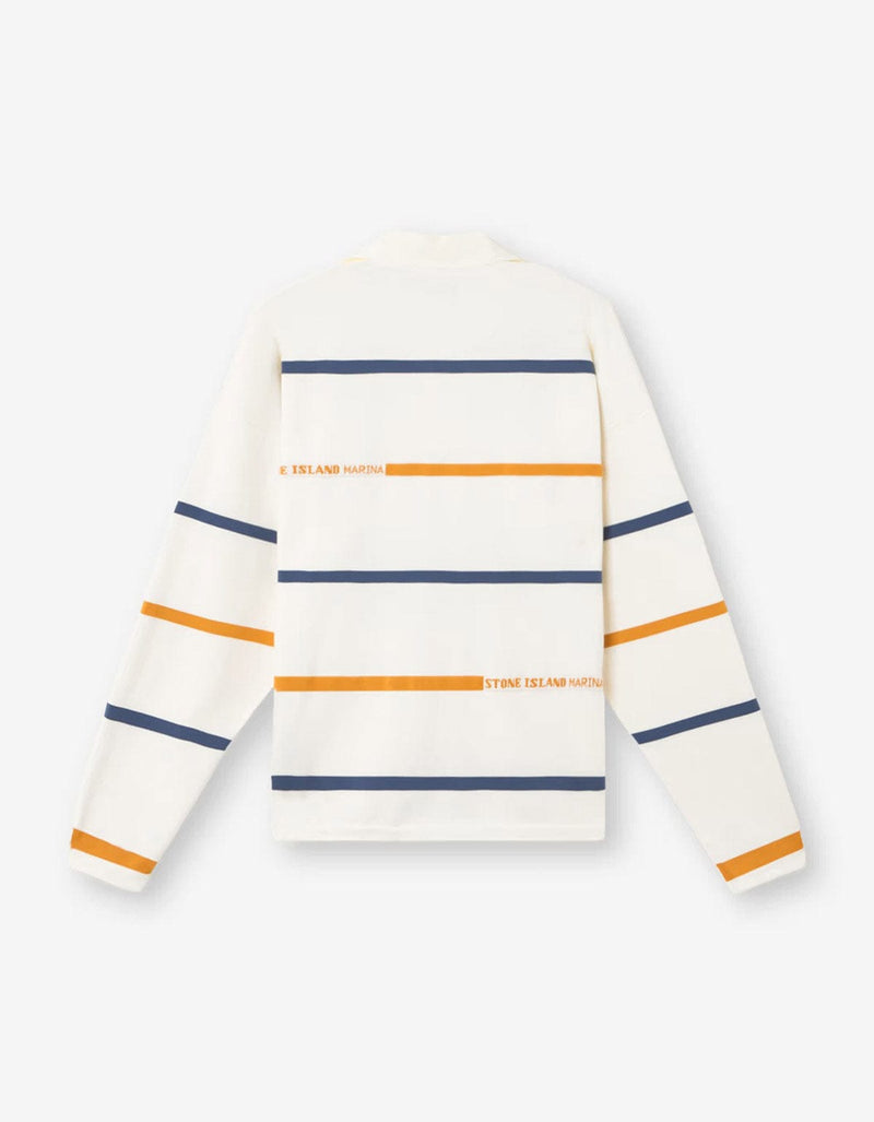 Stone Island Marina Ivory White Stripe LS Polo Shirt