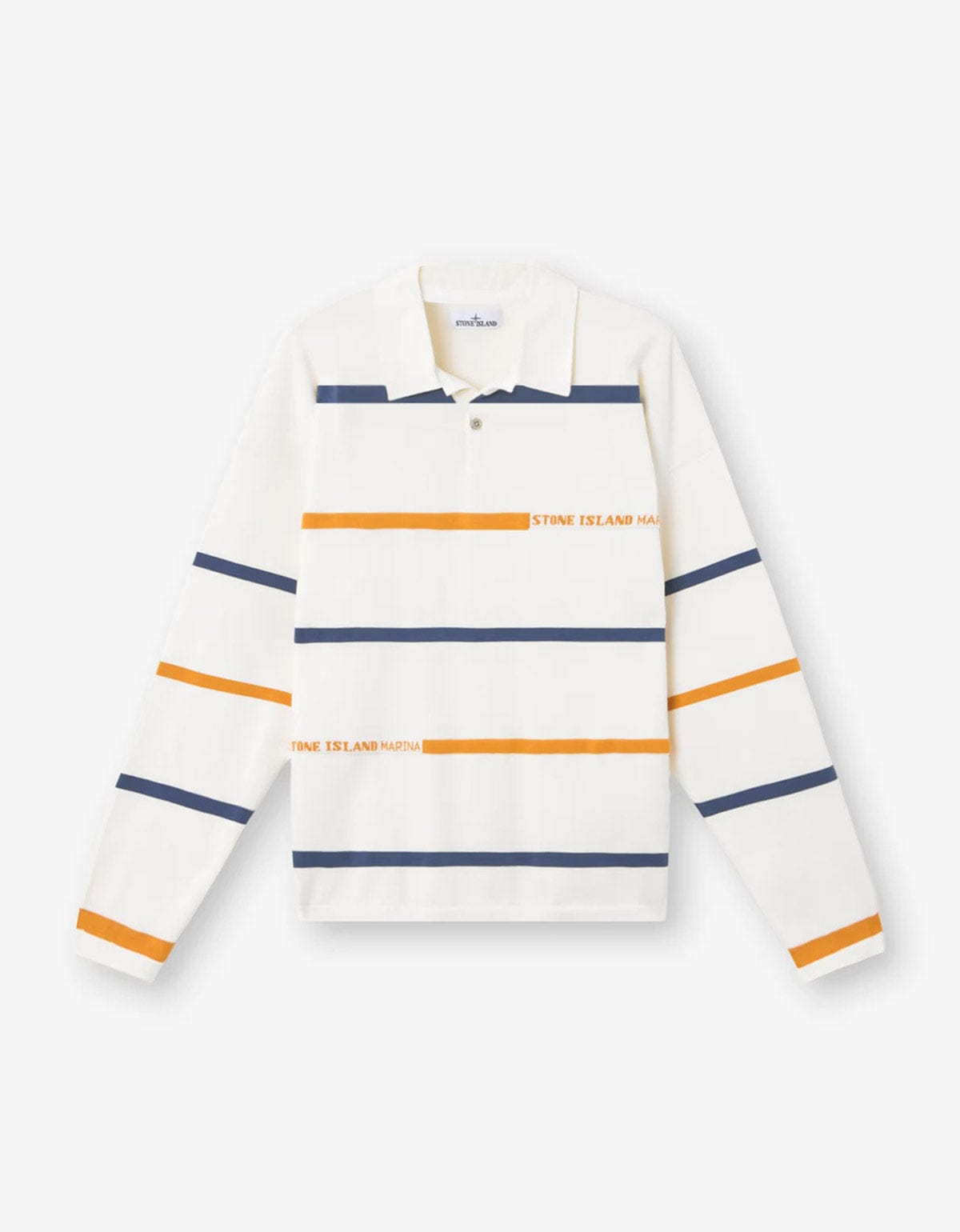 Stone Island Marina Ivory White Stripe LS Polo Shirt