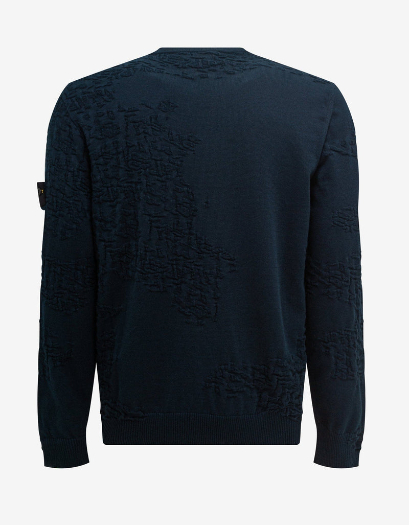 Stone Island Navy Blue Jacquard Sweater