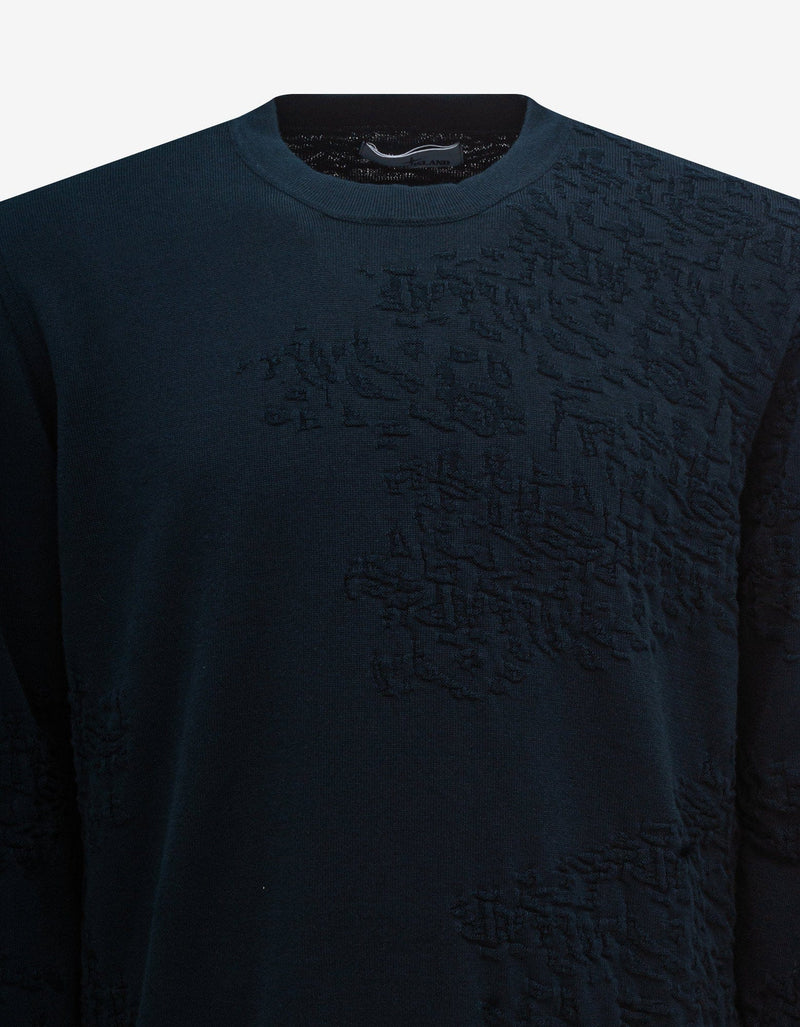 Stone Island Navy Blue Jacquard Sweater