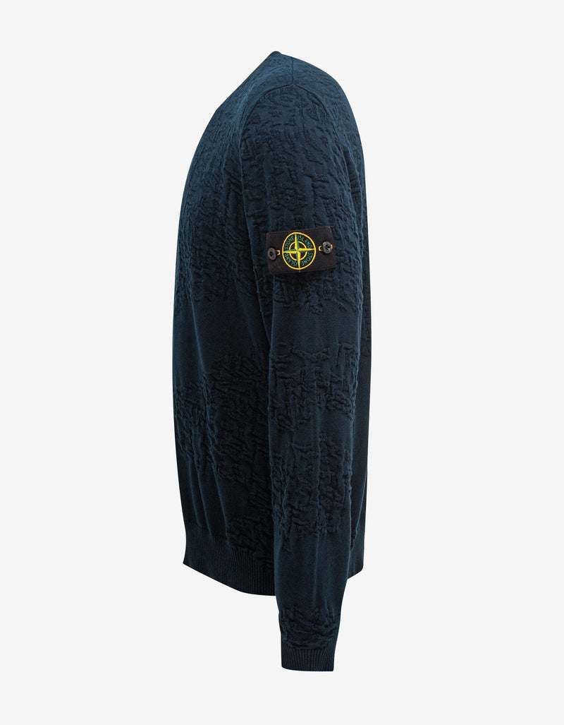 Stone Island Navy Blue Jacquard Sweater