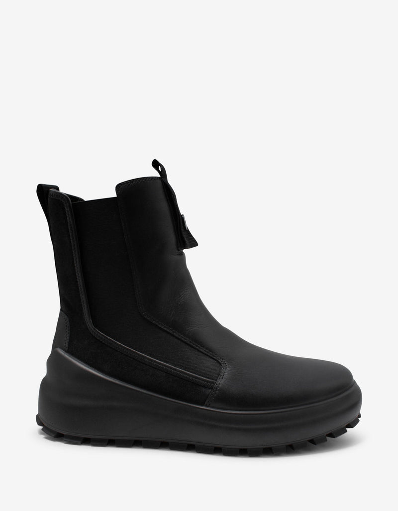 Stone Island Shadow Project Black Leather Thick Sole Chelsea Boots
