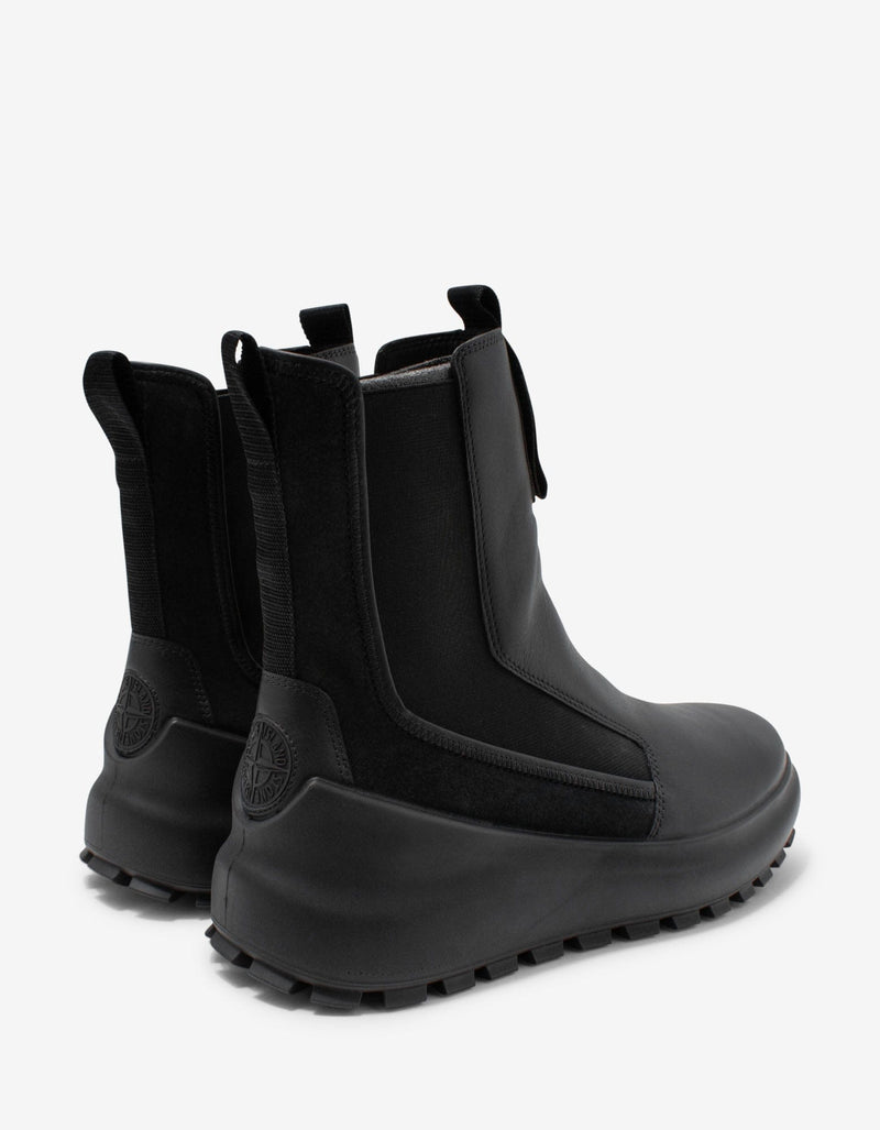 Stone Island Shadow Project Black Leather Thick Sole Chelsea Boots