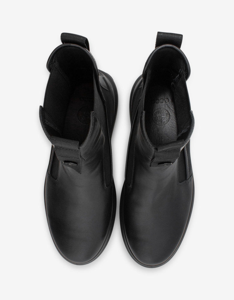Stone Island Shadow Project Black Leather Thick Sole Chelsea Boots