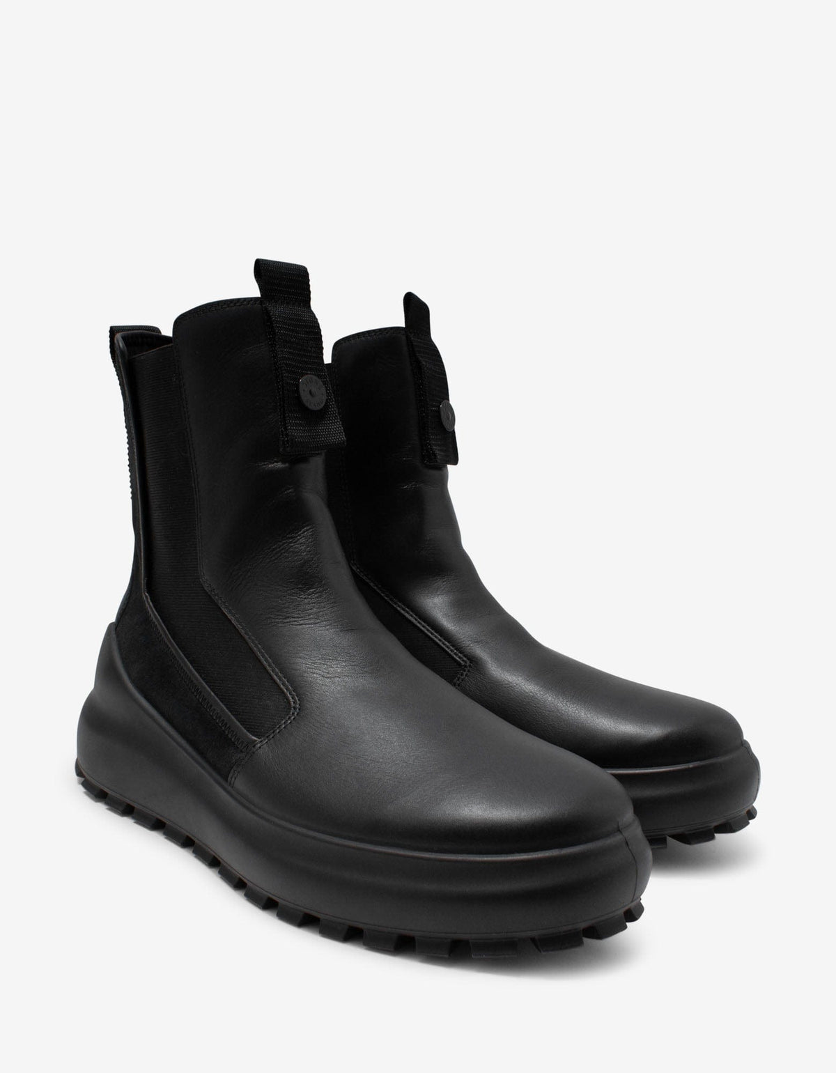Stone Island Shadow Project Black Leather Thick Sole Chelsea Boots