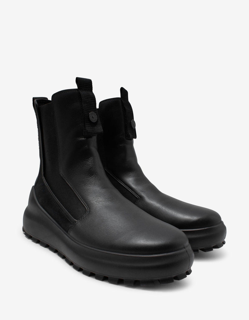 Stone Island Shadow Project Black Leather Thick Sole Chelsea Boots