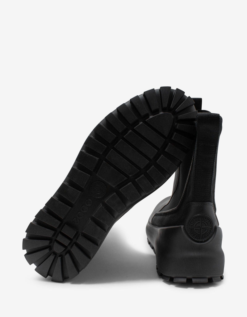 Stone Island Shadow Project Black Leather Thick Sole Chelsea Boots