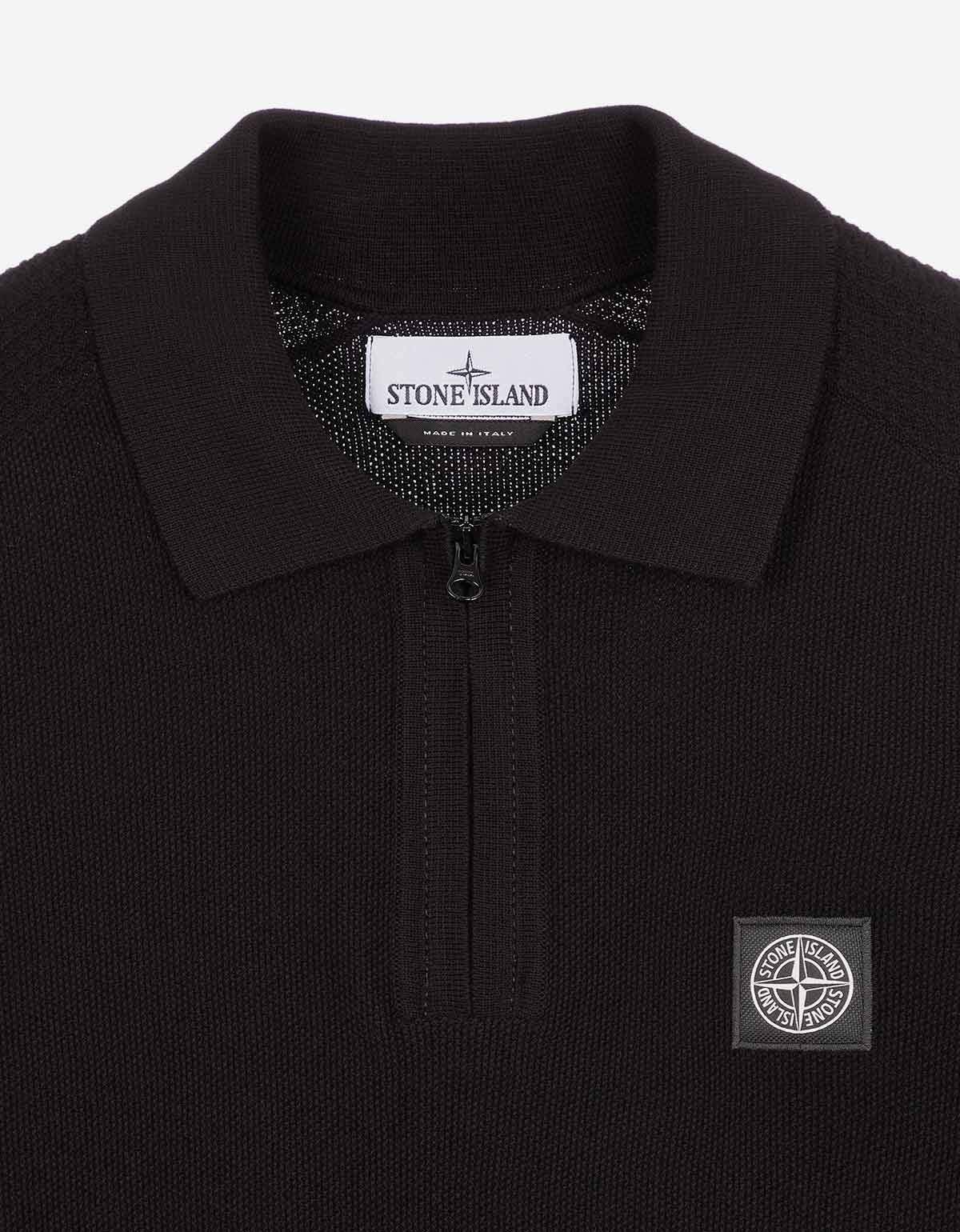Stone Island Stone Island Black Compass Logo Knitted Polo T-Shirt
