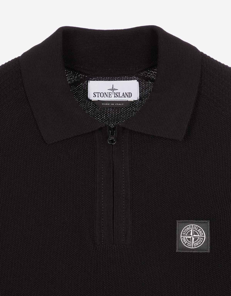 Stone Island Stone Island Black Compass Logo Knitted Polo T-Shirt