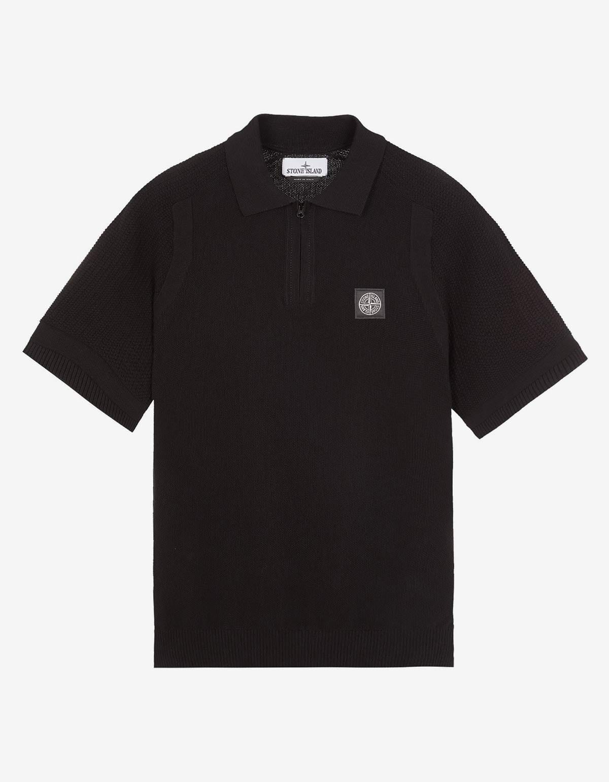 Stone Island Stone Island Black Compass Logo Knitted Polo T-Shirt