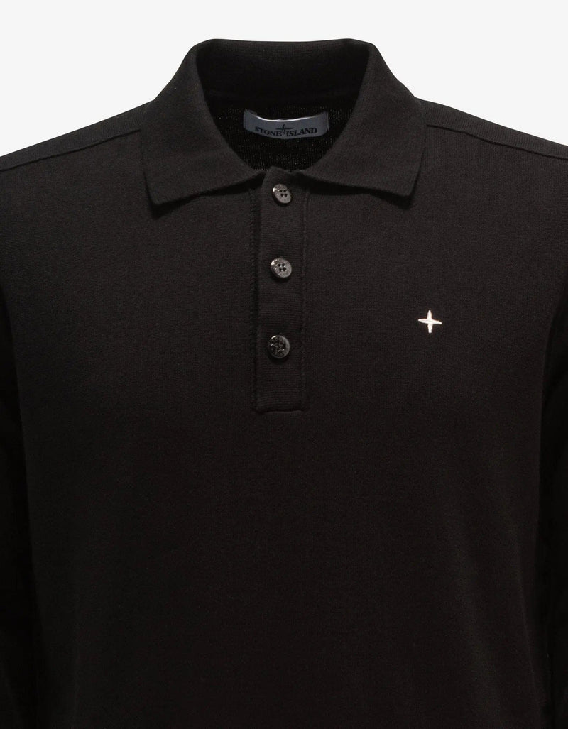 Stone Island Stone Island Black Logo Knitted Long Sleeve Polo