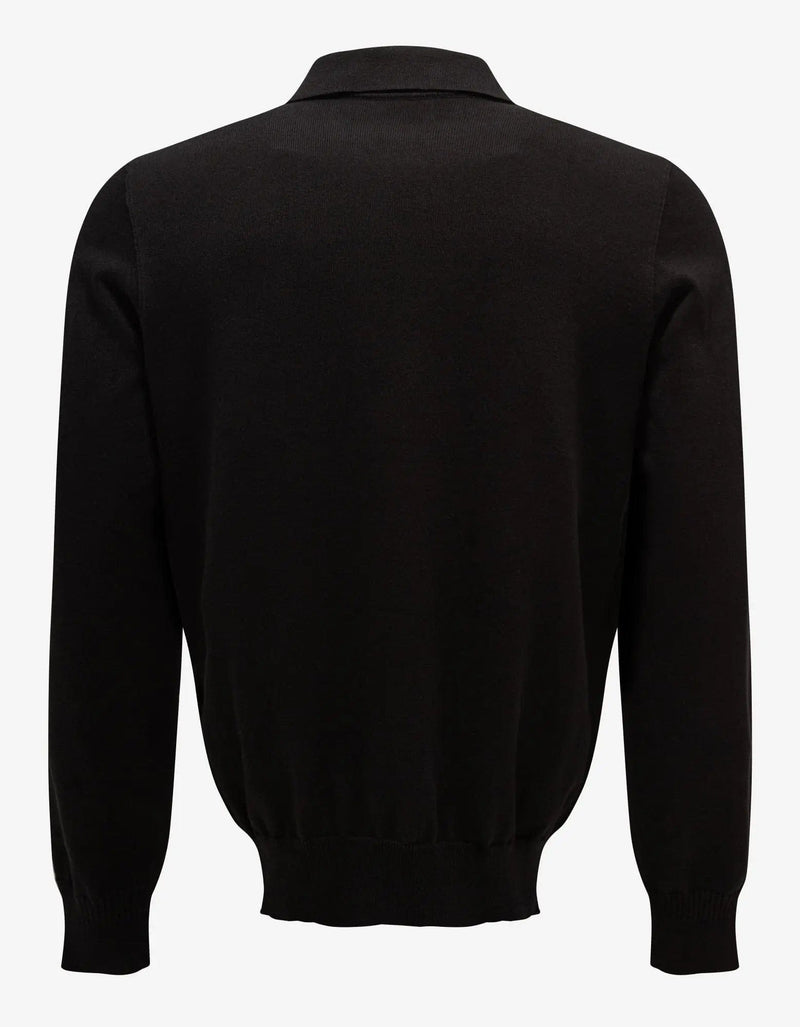 Stone Island Stone Island Black Logo Knitted Long Sleeve Polo