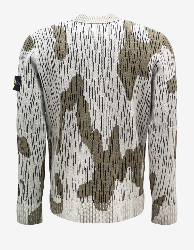 Stone Island Stone Island Ecru Rain Camo Mixed Yarn Sweater