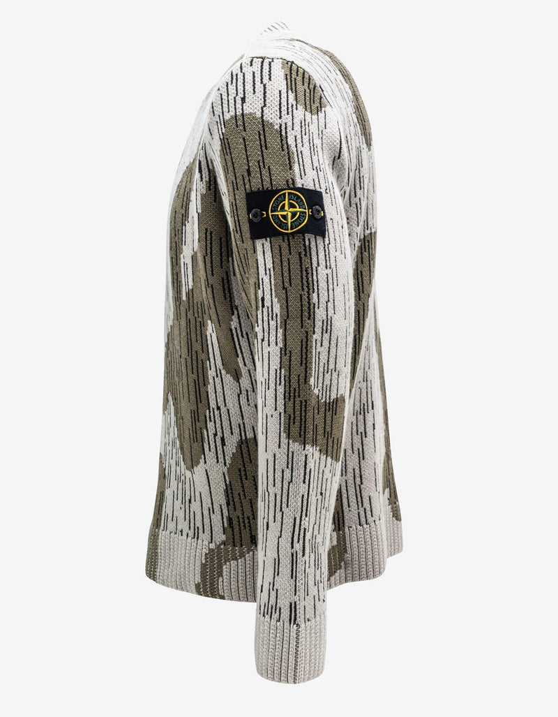Stone Island Stone Island Ecru Rain Camo Mixed Yarn Sweater