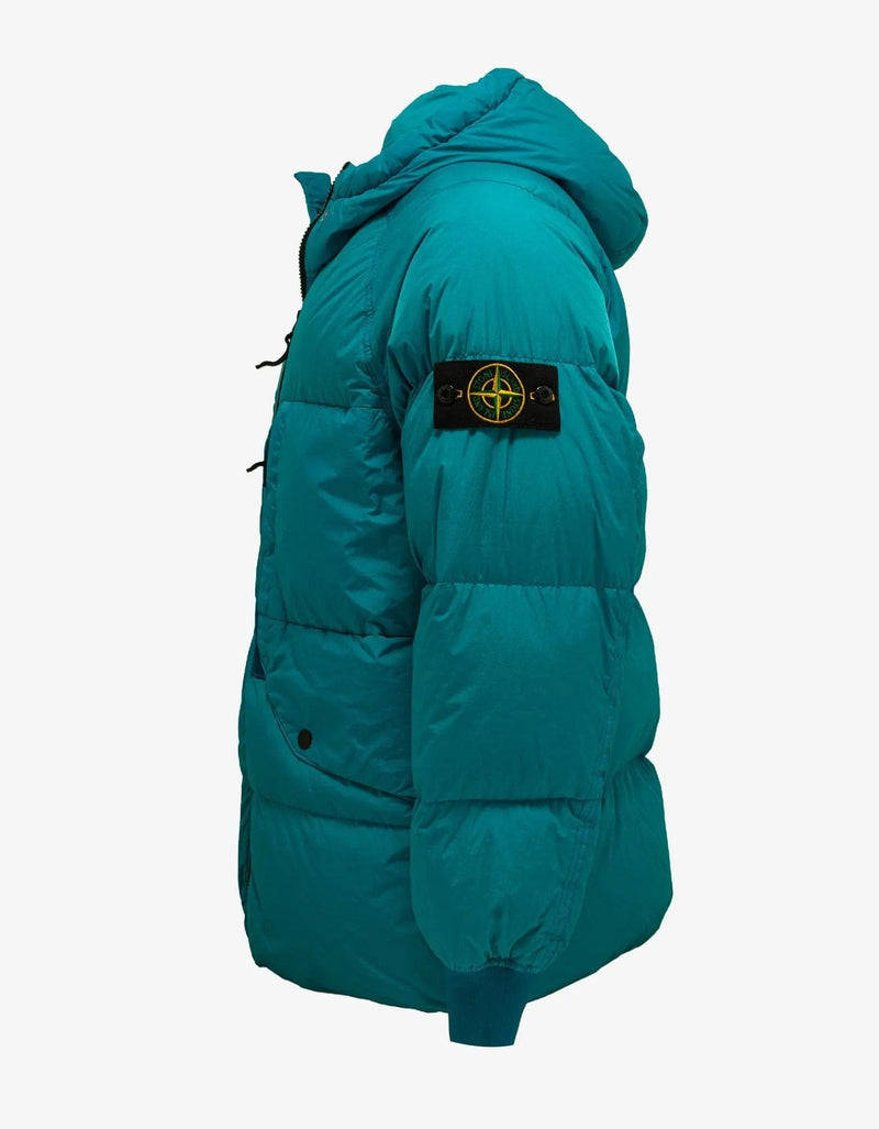 Stone Island Turquoise Blue Garment Dyed Down Jacket Zoo Fashions