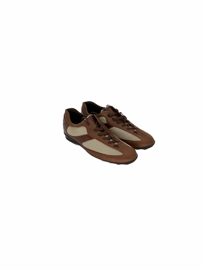TODS Brown Leather With Canvas Detail Runner Trainers