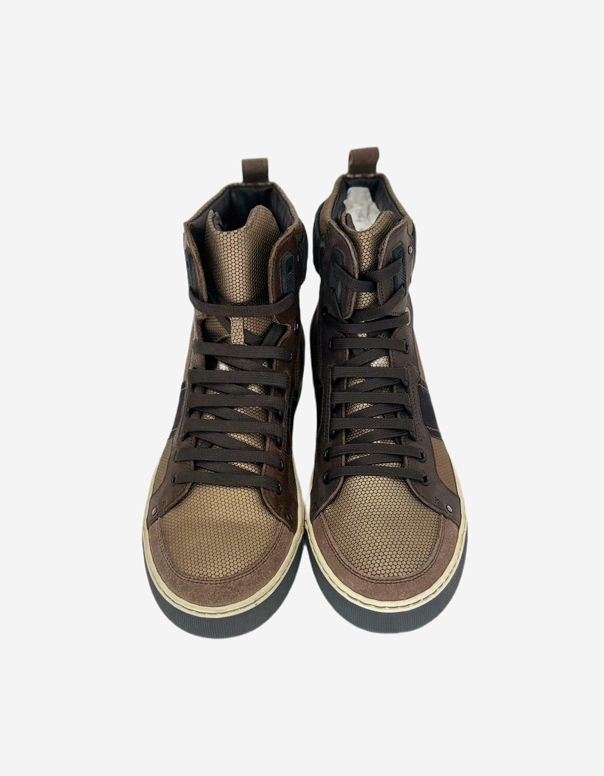 Lanvin Brown Multi Fabric Hi Top Trainers AM5MBH1VMM4A1 6439 KAKI