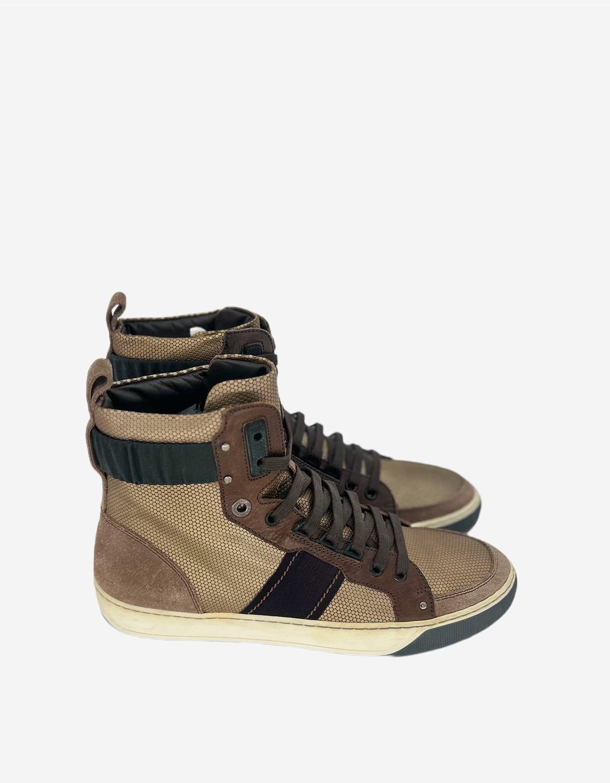 Lanvin Brown Multi Fabric Hi Top Trainers AM5MBH1VMM4A1 6439 KAKI
