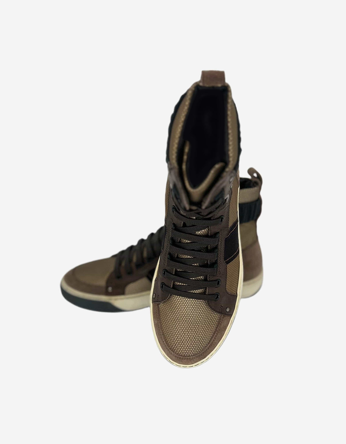 Lanvin Brown Multi Fabric Hi Top Trainers AM5MBH1VMM4A1 6439 KAKI