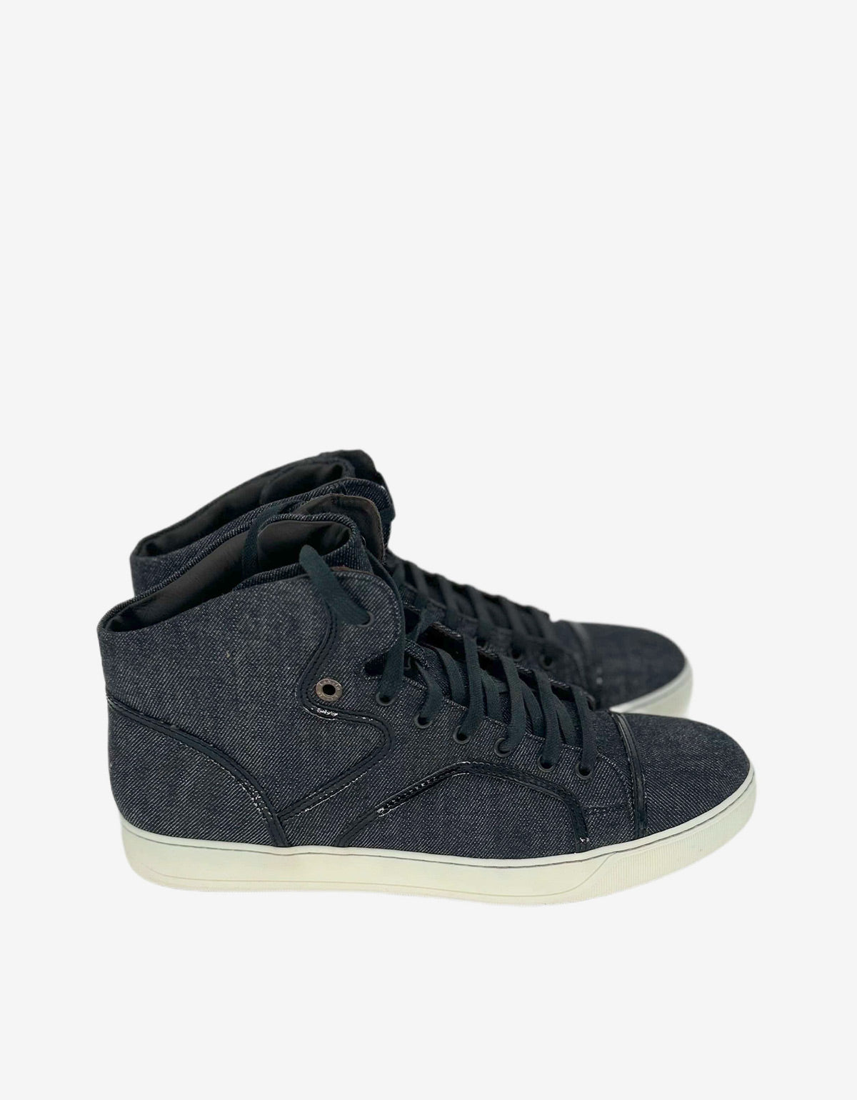 Lanvin Denim Blue Hi Top Sneaker With Patent Leather Details AM5ME3A013 2010