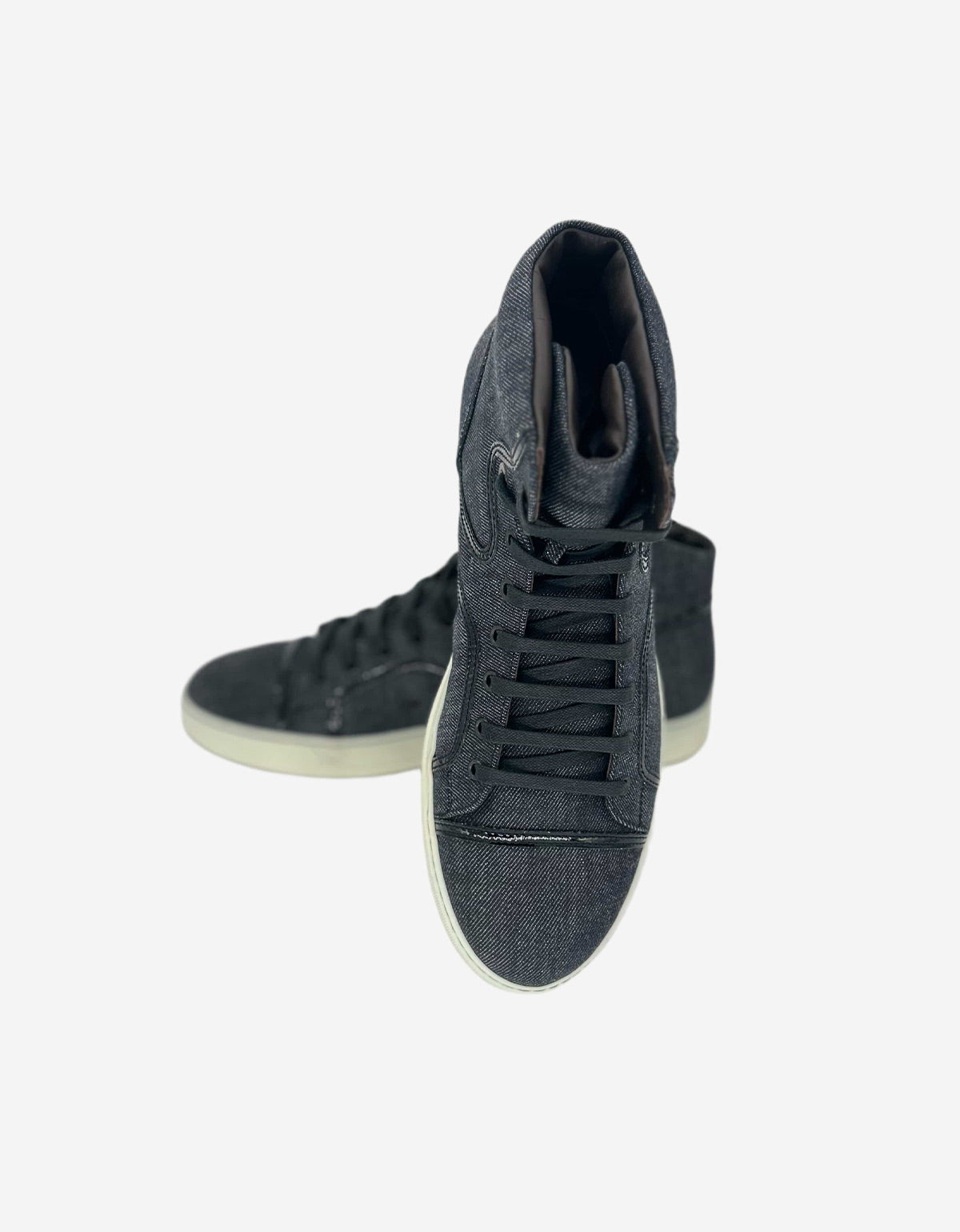 Lanvin Denim Blue Hi Top Sneaker With Patent Leather Details AM5ME3A013 2010