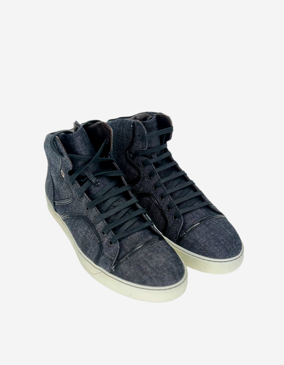 Lanvin Denim Blue Hi Top Sneaker With Patent Leather Details AM5ME3A013 2010