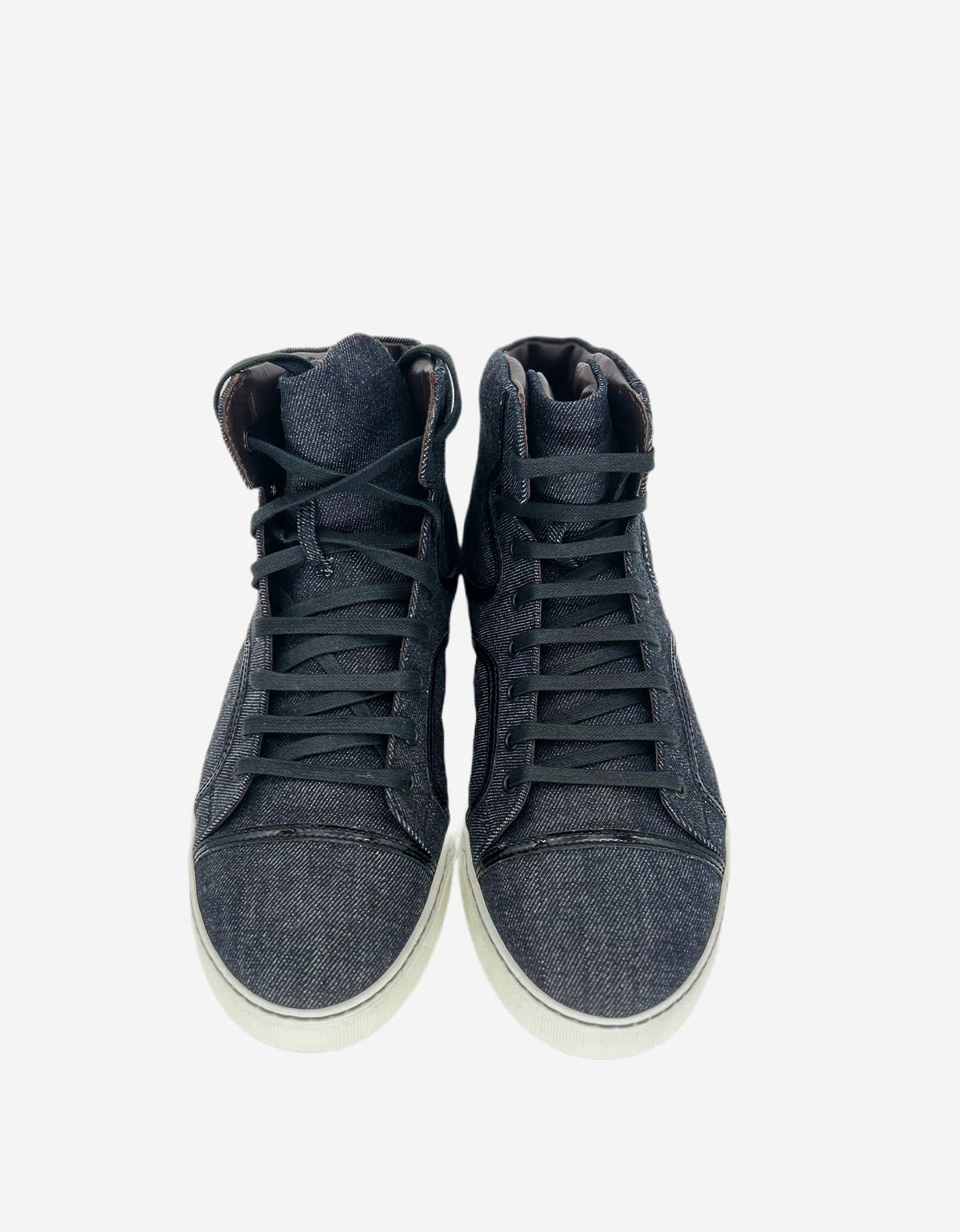 Lanvin Denim Blue Hi Top Sneaker With Patent Leather Details AM5ME3A013 2010