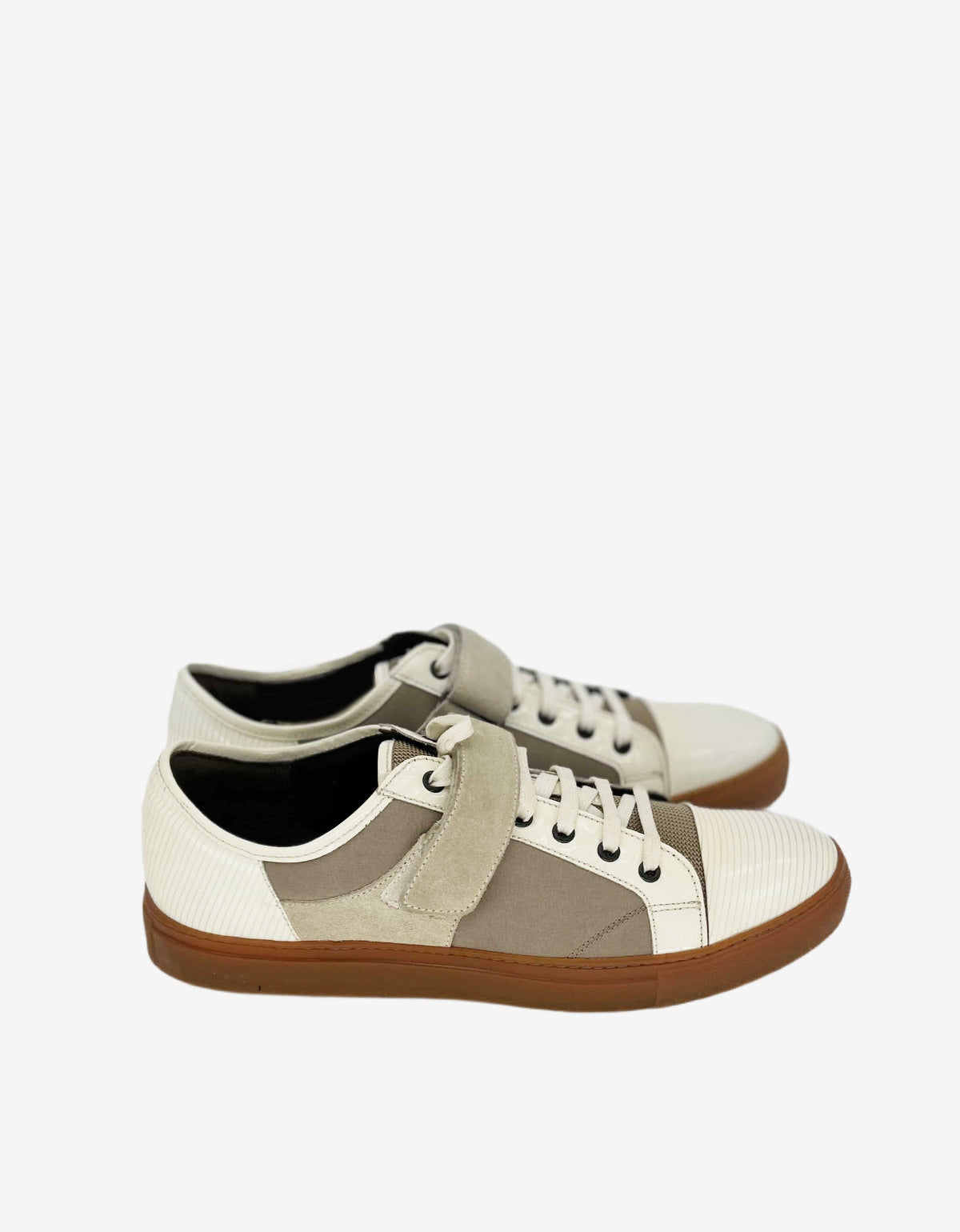 Lanvin Brown Bi Fabric Velcro Strap Trainers AM5ME2A014 0 BLANC