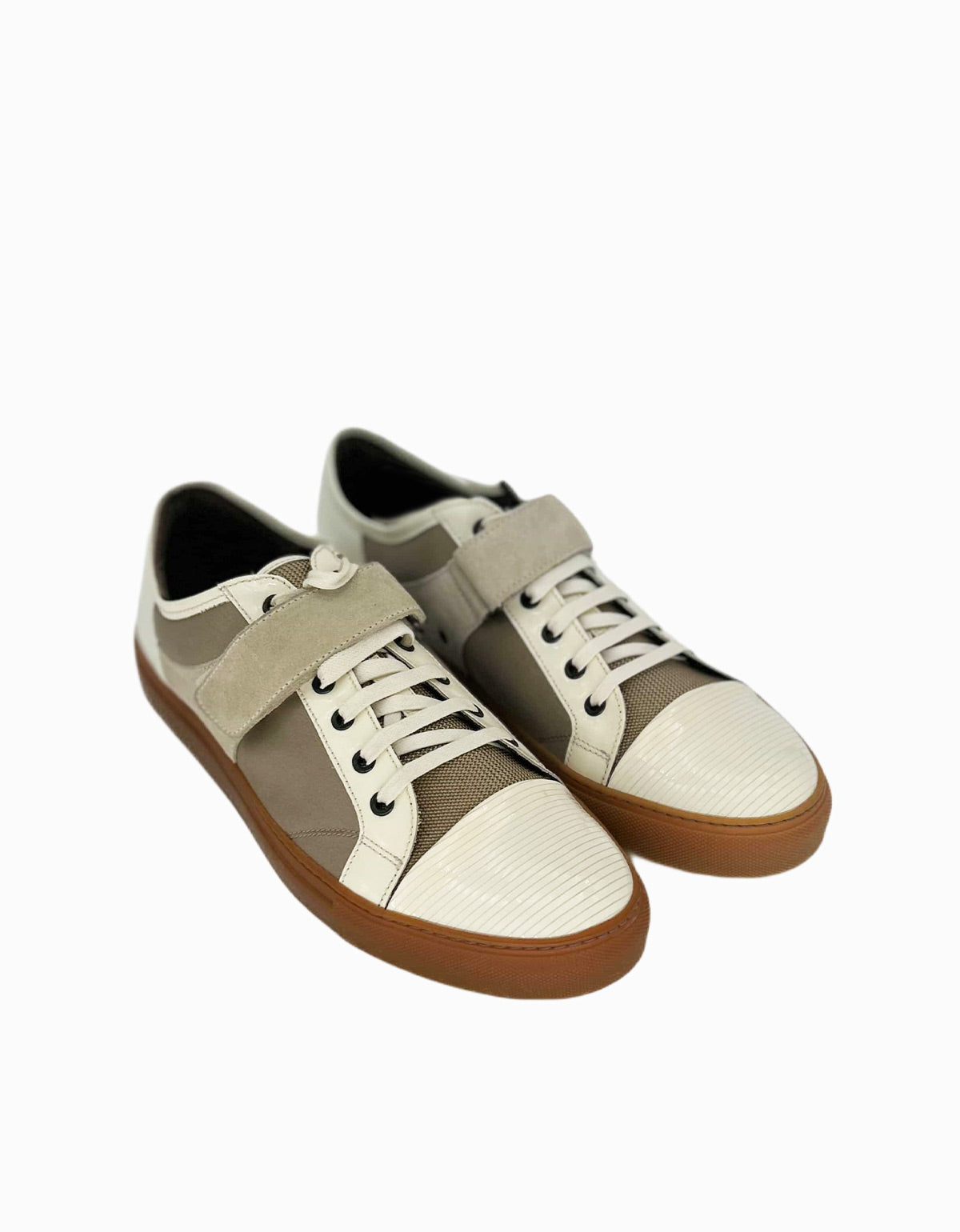Lanvin Brown Bi Fabric Velcro Strap Trainers AM5ME2A014 0 BLANC