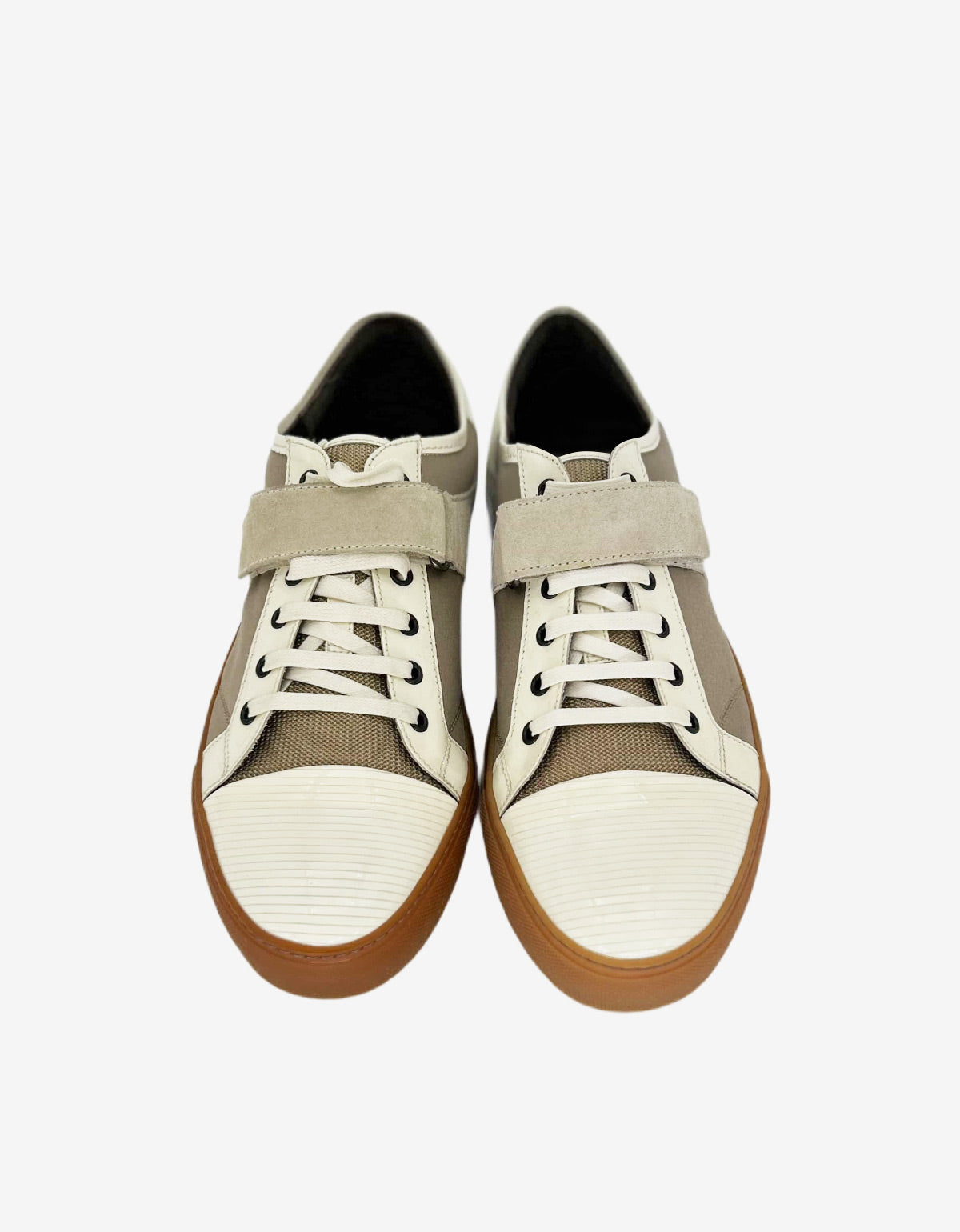 Lanvin Brown Bi Fabric Velcro Strap Trainers AM5ME2A014 0 BLANC