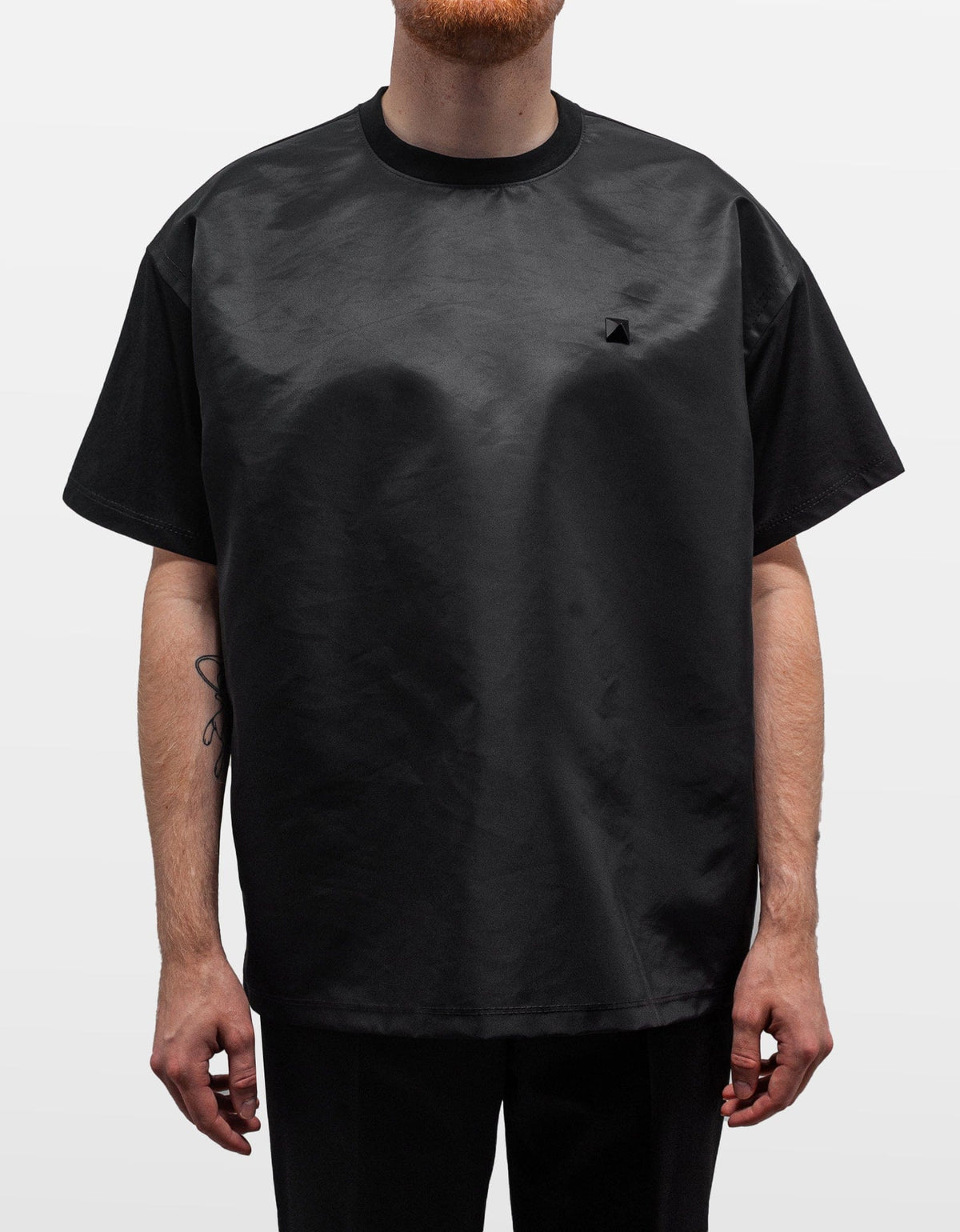 Valentino Black Nylon Front Stud Detail T-Shirt