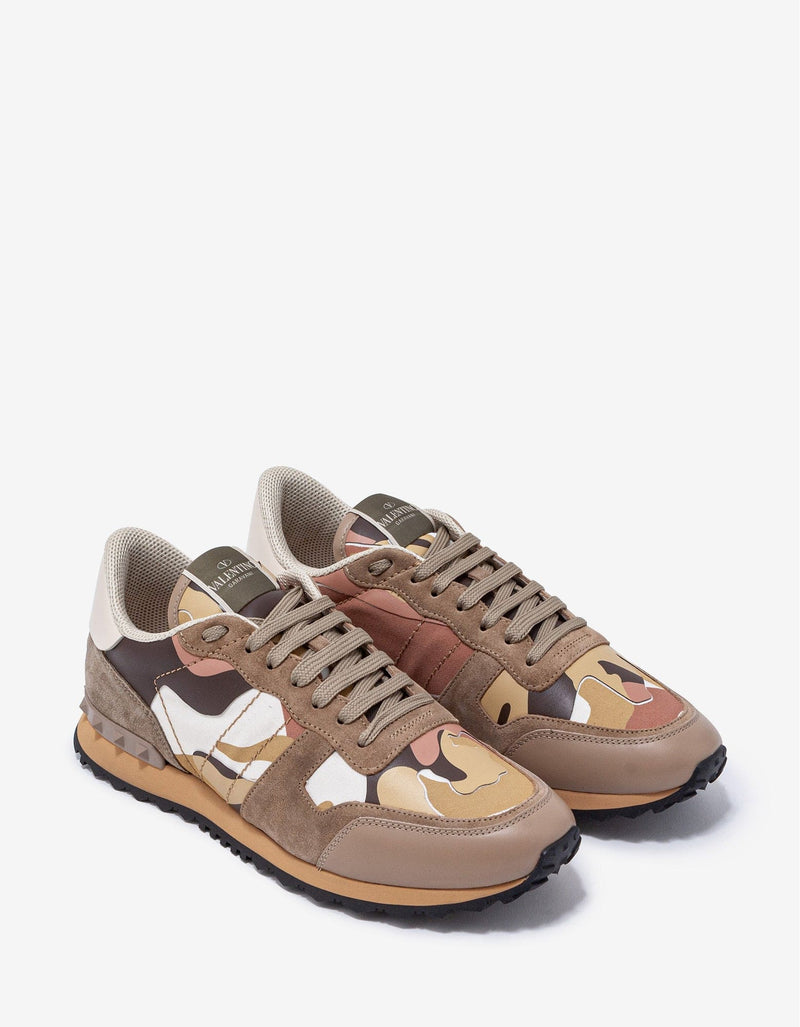 Valentino Garavani Beige & Brown Camouflage Rockrunner Trainers