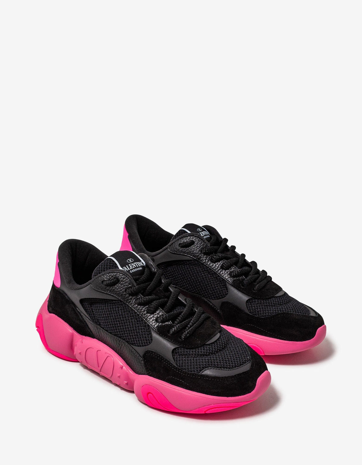 Valentino Black Bubbleback Mesh and Suede Trainers – mens designer 