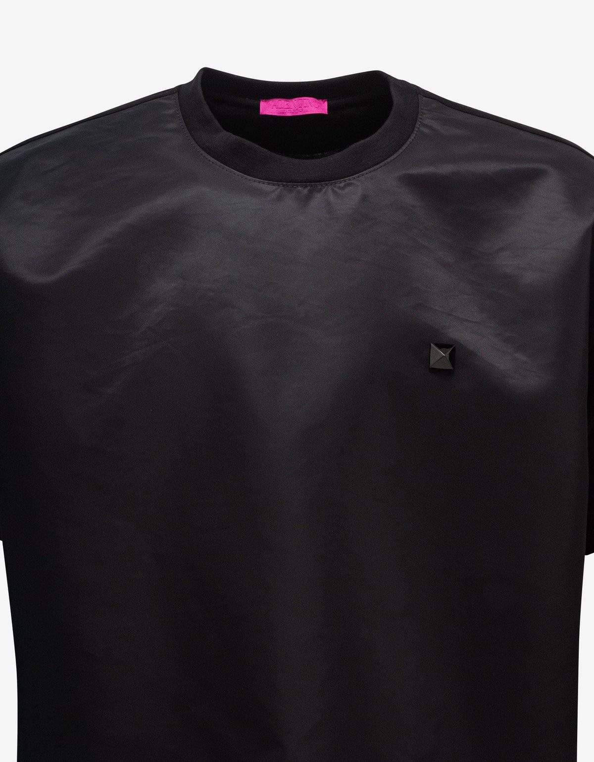 Valentino Garavani Black Nylon Front Stud Detail T-Shirt