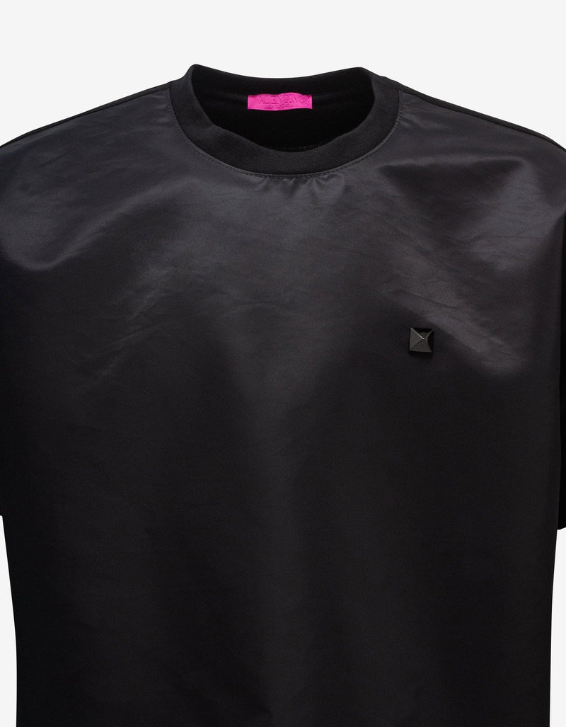 Valentino Garavani Black Nylon Front Stud Detail T-Shirt