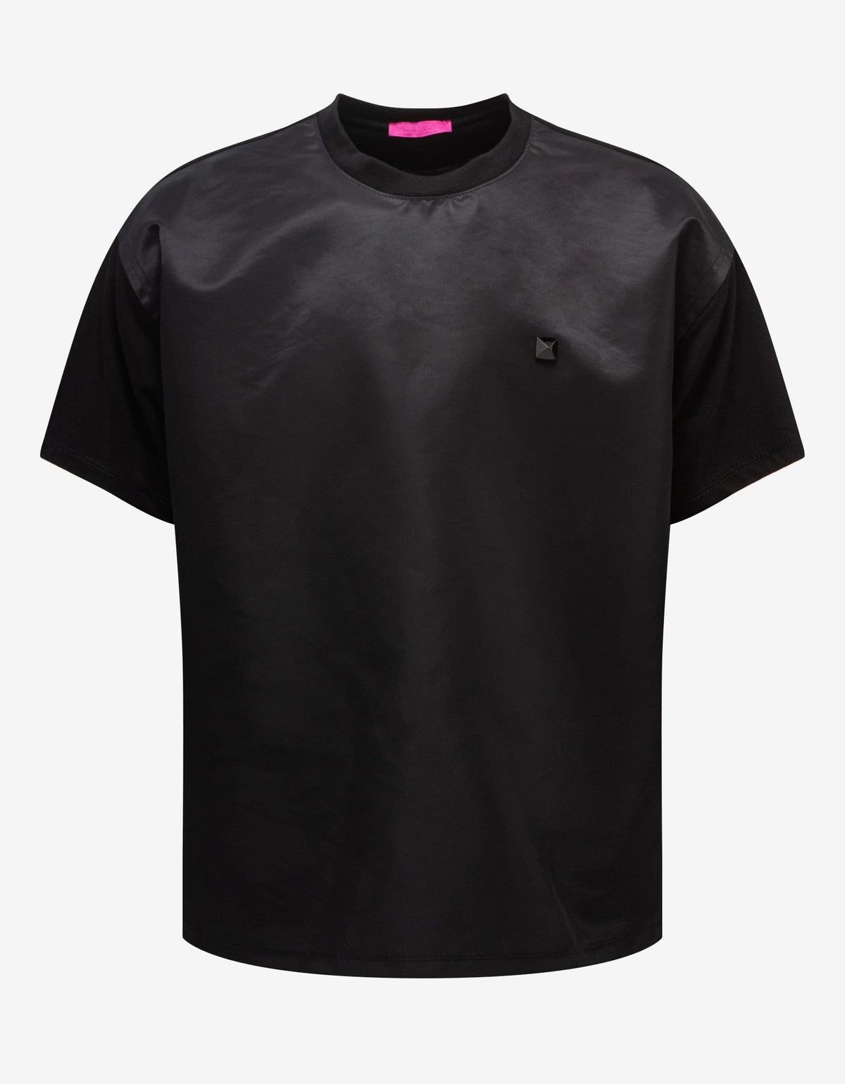 Valentino Garavani Black Nylon Front Stud Detail T-Shirt