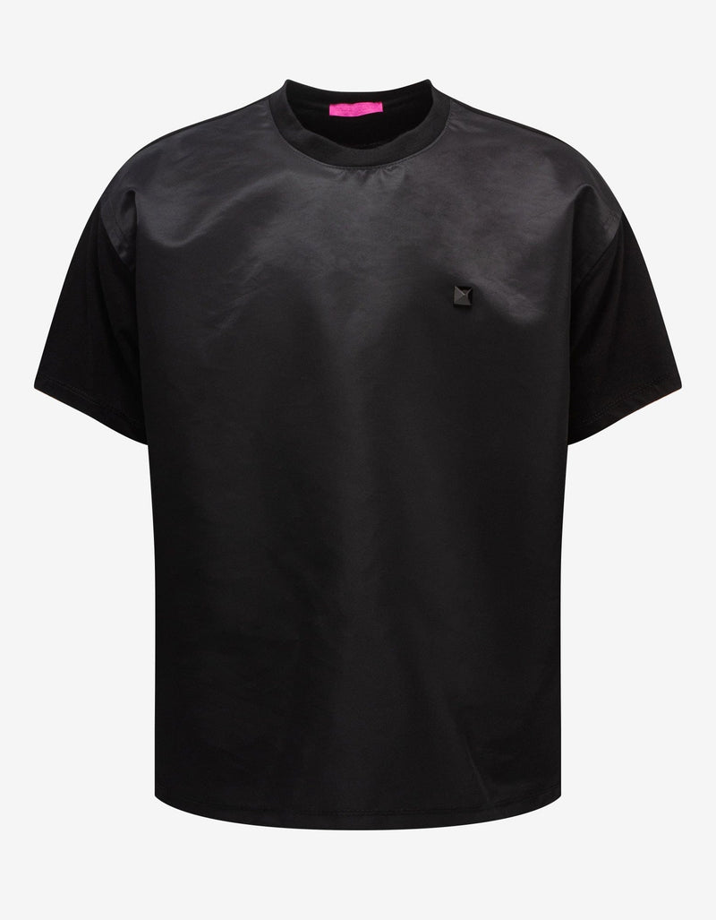 Valentino Garavani Black Nylon Front Stud Detail T-Shirt