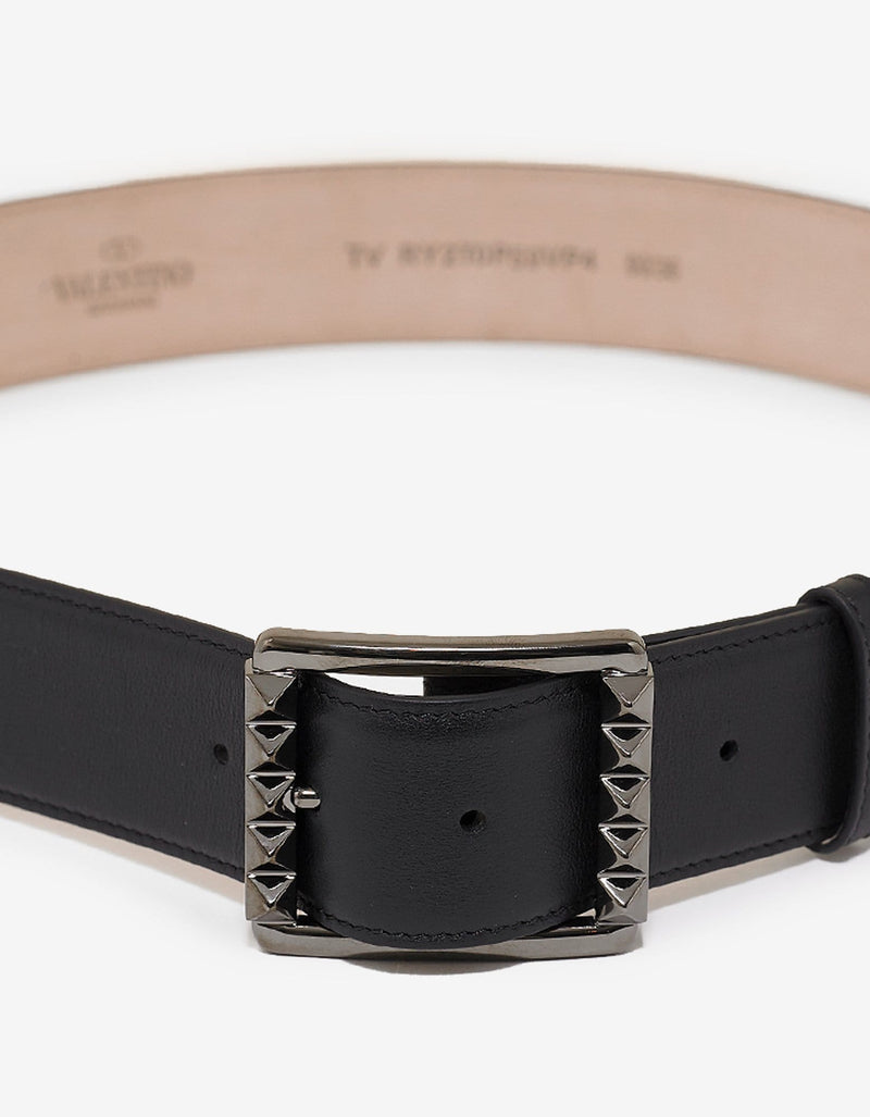 Valentino Garavani Black Rockstud Buckle Leather Belt