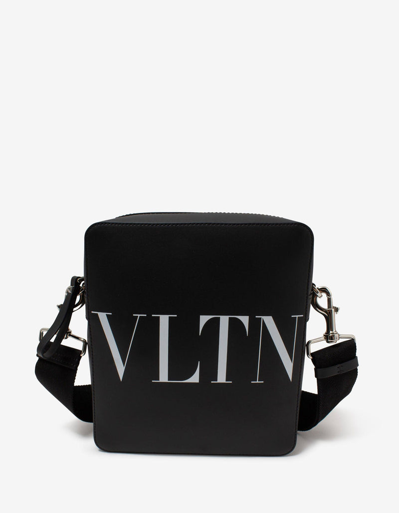 Valentino Garavani Black VLTN Print Leather Crossbody Bag