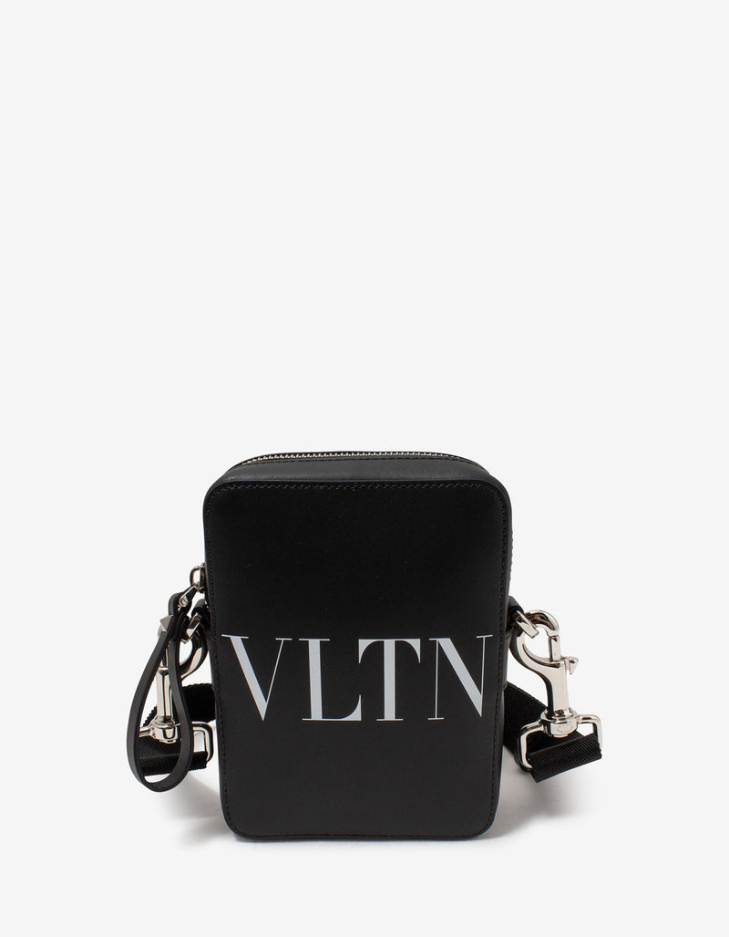 Valentino Garavani Black VLTN Print Leather Crossbody Bag