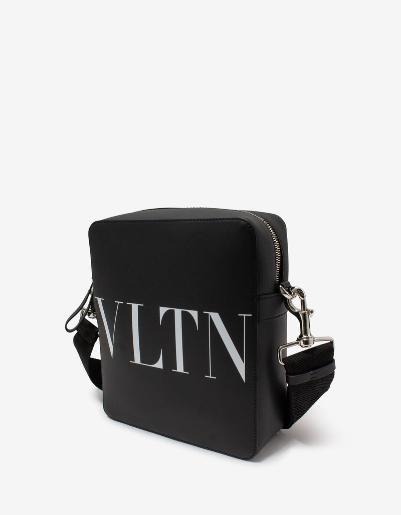 Valentino Garavani Black VLTN Print Leather Crossbody Bag
